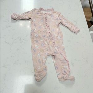 0-3 month milkberry Easter bamboo footies with ruffle detail